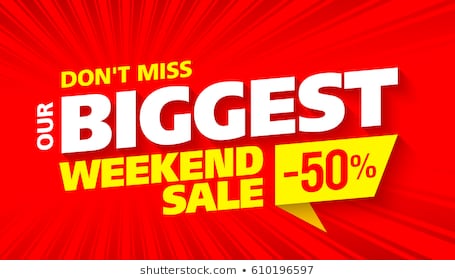 Biggest Weekend Sale bright banner design, vector illustration