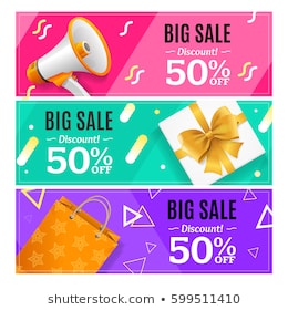 Big Sale Banner Card Horizontal Set Trendy Color Seasonal Discount. Vector illustration