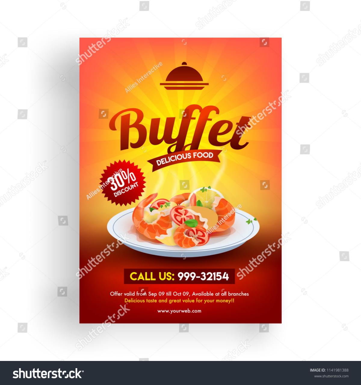 30% discount offer flyer of Buffet Delicious food template design for restaurants.