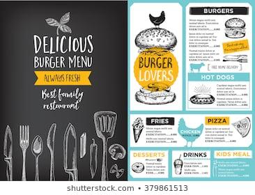Restaurant brochure vector, menu design. Vector cafe template with hand-drawn graphic. Food flyer.