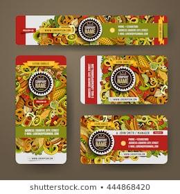 Cartoon cute colorful vector hand drawn doodles mexican food corporate identity set. Templates design of banners, id cards, flyer 