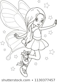 Coloring page outline of cartoon cute girl in butterfly costume. Colorful vector illustration, coloring book for kids.