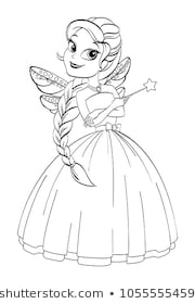 Beautiful fairy joker with a magic wand in her hands vector contour