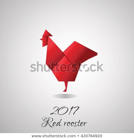 Red rooster in origami style icon. Vector illustration of 2017 new year symbol