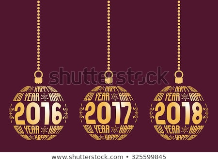 Happy New Year graphic elements for years 2016, 2017, 2018. Christmas balls with text Happy New Year and years. Hanging isolated abstract balls at wine background.
