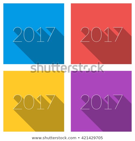 Set of flat vector color illustrations of thin line numbers with long shadow. 2017 year 