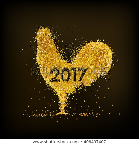 Golden rooster on black background. Chinese calendar for the year of golden rooster 2017. Rooster golden silhouette