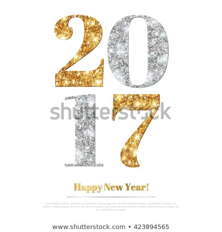 Happy New Year 2017 Greeting Card with Gold and Silver Numbers. Vector Illustration. Merry Christmas Flyer Design, Brochure Cover, Poster. Minimalistic Invitation Design.