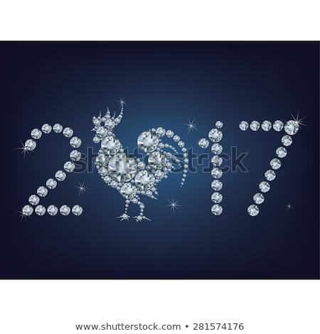 Happy new year 2017 creative greeting card with Rooster made up a lot of diamonds 