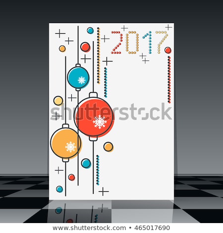 Christmas and New Year 2017 thin line flat style vector flyer. Greeting or invitation card template
