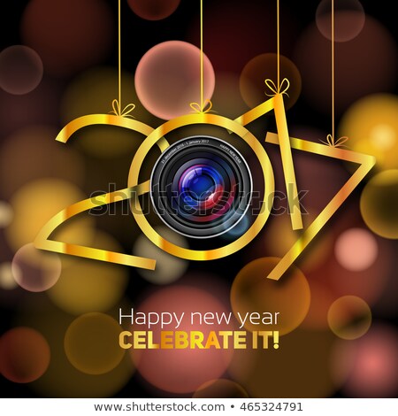 Happy New Year, 2017, steel with silver, golf and bronze color, lens optics Happy new year illustration, blurred or bokeh gold background