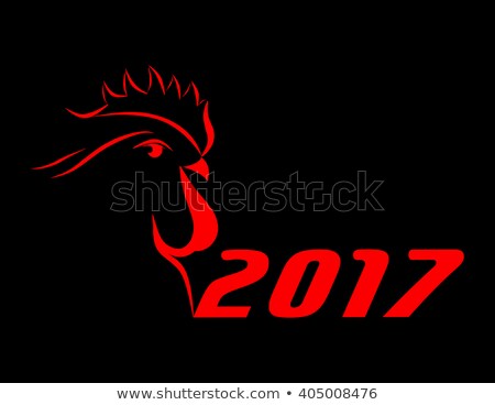 abstract big red cock 2017 on black background. new year. vector