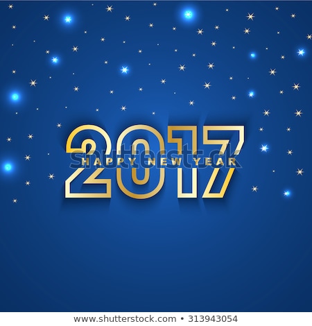 2017 New Year greeting card with stars and spot lights on blue background