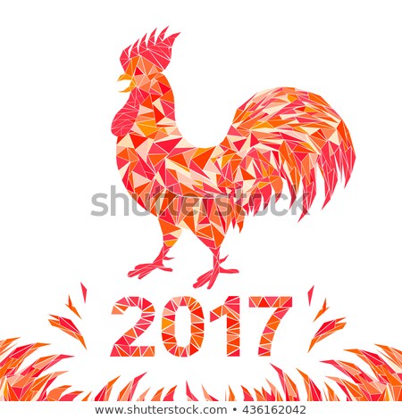 Colorful poster of a rooster isolated on white background. Good for prints, covers, posters, cards, gift design. Happy 2017 Chinese New Year card.