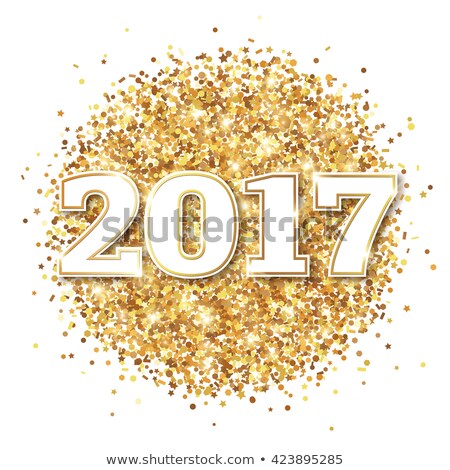 Happy New Year 2017 Greeting Card with Numbers on White Background. Vector Illustration. Merry Christmas Design. Golden Dust Explosion. Gold Firework