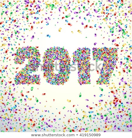 New Year 2017 confetti celebration background. Happy New Year 2017 colorful digital type on white background with confetti. Greeting card New year 2017. Vector illustration. Digit 2017 confetti