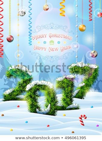 New Year 2017 of christmas tree twigs in snow. Winter landscape with pine branches, decoration, congratulation. Vector image for new years day, christmas, winter holiday, new years eve, silvester, etc