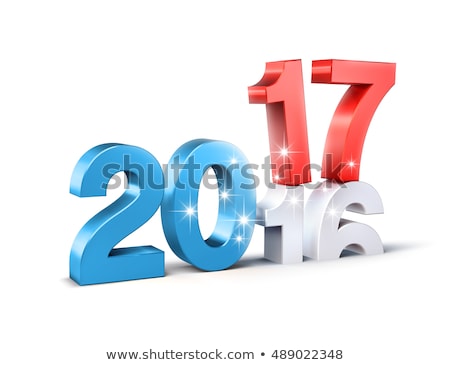Glittering New Year red and blue 2017 type over 2016, isolated on white - 3D illustration
