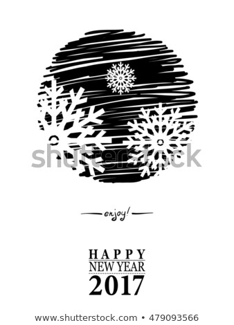 2017 Happy New Year card or background. Trendy style with hand-lettering words. Vector illustration Black, white, gold colors design. Banner template for flat design.