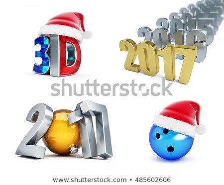 set of happy new year 2017, 3d movie, Bowling Ball, 3d Illustrations on a white background