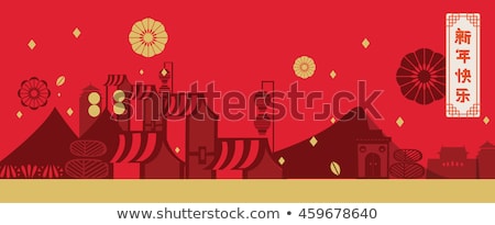 Chinese new year greetings/ Chinese village during new year celebration/ Year of rooster 2017/ Mid autumn festival elements